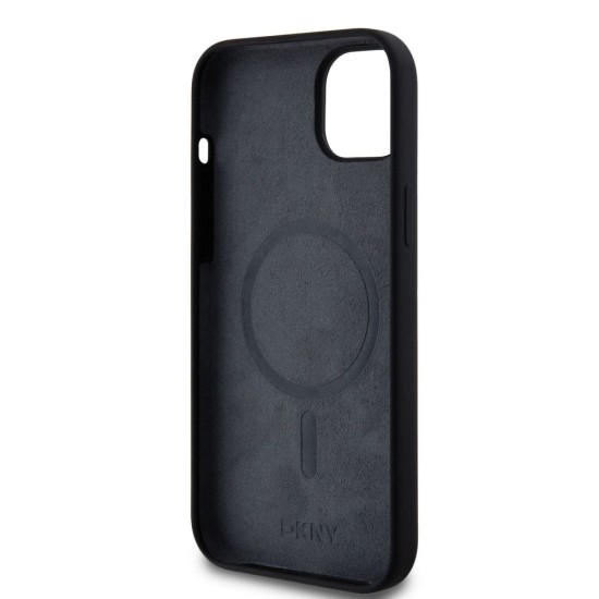 Husă Premium DKNY Liquid Silicone Arch Logo MagSafe pentru iPhone 15 Plus, Black (Bakr, DKHMP15MSNYACH) by www.silkase.ro