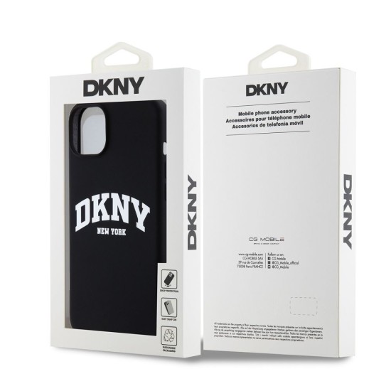 Husă Premium DKNY Liquid Silicone Arch Logo MagSafe pentru iPhone 15 Plus, Black (Bakr, DKHMP15MSNYACH) by www.silkase.ro