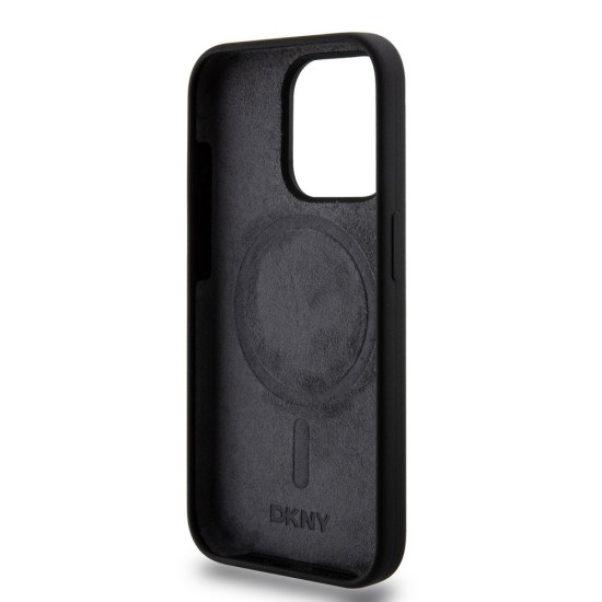 Husa DKNY Liquid Silicone Arch Logo MagSafe pentru iPhone 15 Pro, Black (Bakr, DKHMP15LSNYACH) by www.silkase.ro