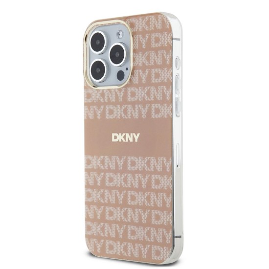 Husă DKNY Repeat Pattern Tonal Stripe MagSafe pentru iPhone 15 Pro Max, Pink (Bakr, DKHMP15XHRHSEP) by www.silkase.ro