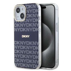 Husă DKNY Repeat Pattern Tonal Stripe MagSafe pentru iPhone 15, Blue