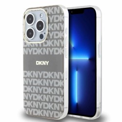 Husă DKNY PC/TPU Repeat Pattern Tonal Stripe MagSafe pentru iPhone 14 Pro, Beige