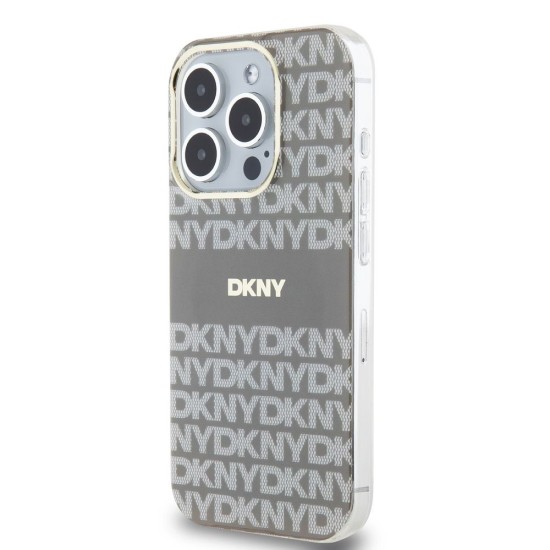 Husă DKNY Repeat Pattern Tonal Stripe MagSafe pentru iPhone 14 Pro Max, Beige (Bakr, DKHMP14XHRHSEE) by www.silkase.ro