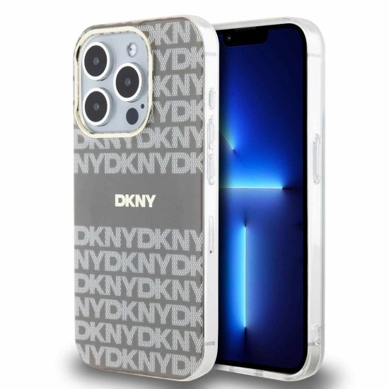 Husă DKNY Repeat Pattern Tonal Stripe MagSafe pentru iPhone 14 Pro Max, Beige (Bakr, DKHMP14XHRHSEE) by www.silkase.ro