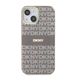 Husa DKNY PC/TPU Repeat Pattern Tonal Stripe Magsafe pentru iPhone 15, Beige