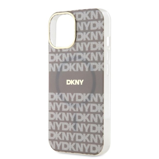 Husa DKNY PC/TPU Repeat Pattern Tonal Stripe Magsafe pentru iPhone 15, Beige (Bakr, DKHMP15SHRHSEE) by www.silkase.ro