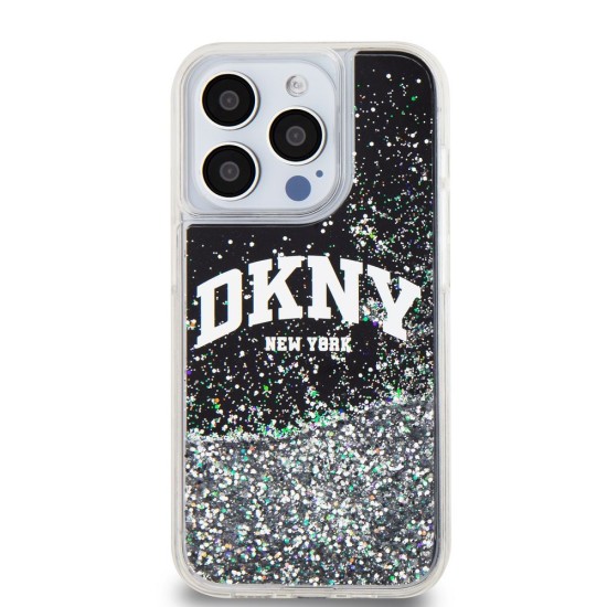 Husa DKNY Liquid Glitter Arch Logo pentru iPhone 15 Pro, Black (Bakr, DKHCP15LLBNAEK) by www.silkase.ro