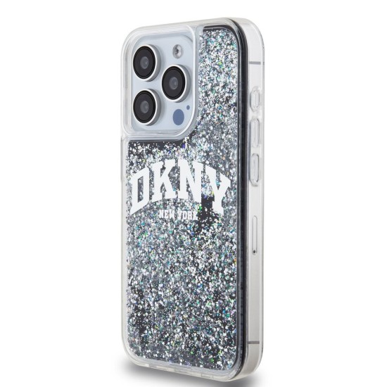 Husa DKNY Liquid Glitter Arch Logo pentru iPhone 15 Pro, Black (Bakr, DKHCP15LLBNAEK) by www.silkase.ro