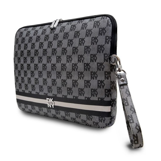 Husă Laptop DKNY din Piele PU, Model Carouri și Dungă, 13/14", Negru (Bakr, DKCS14PVSHLK) by www.silkase.ro
