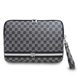Husă Laptop DKNY din Piele PU, Model Carouri și Dungă, 13/14", Negru