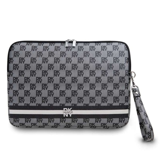 Husă Laptop DKNY din Piele PU, Model Carouri și Dungă, 13/14", Negru (Bakr, DKCS14PVSHLK) by www.silkase.ro
