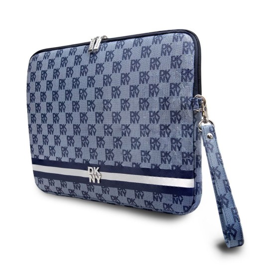 Husă Laptop DKNY din Piele Eco, Pattern în Carouri și Dungi, 13/14", Albastru (Bakr, DKCS14PVSHLB) by www.silkase.ro