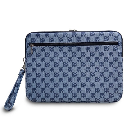 Husă Laptop DKNY din Piele Eco, Pattern în Carouri și Dungi, 13/14", Albastru (Bakr, DKCS14PVSHLB) by www.silkase.ro
