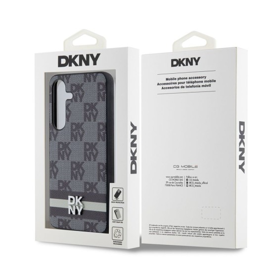 Husă DKNY Premium pentru Samsung Galaxy S24, Model Carouri și Dungă, Piele PU, Negru (Bakr, DKHCS24SPCPTSSK) by www.silkase.ro