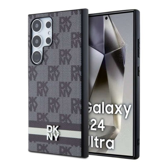 Husă DKNY pentru Samsung Galaxy S24 Ultra, PU Leather, Checkered Pattern and Stripe, Black (Bakr, DKHCS24LPCPTSSK) by www.silkase.ro