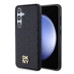 Husă DKNY PU Leather Repeat Pattern Stack Logo MagSafe pentru Samsung Galaxy S24+, Negru