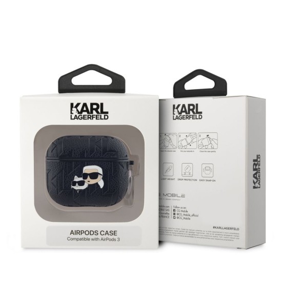 Husa Karl Lagerfeld PU Embossed Karl and Choupette Heads pentru AirPods 3, Neagra (Bakr, KLA3PGKCPK) by www.silkase.ro