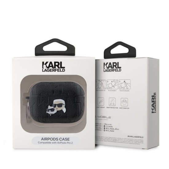 Husa Karl Lagerfeld PU Embossed Karl and Choupette Heads pentru AirPods Pro 2, Neagra (Bakr, KLAP2PGKCPK) by www.silkase.ro