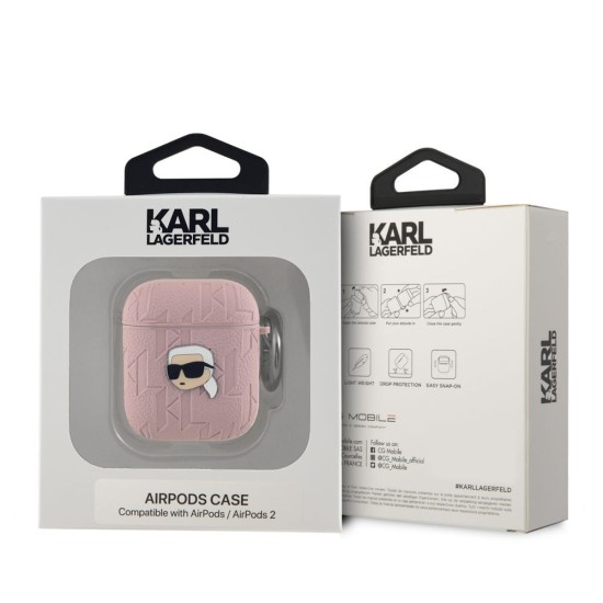 Husa Karl Lagerfeld PU Embossed Karl Head pentru AirPods 1 / 2, Roz Husa Karl Lagerfeld PU Embossed Karl Head pentru AirPods 1 / 2, Roz (Bakr, KLA2PGKIPP) by www.silkase.ro
