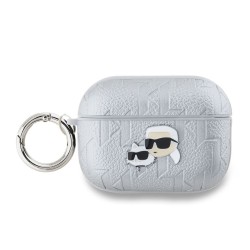 Husa Karl Lagerfeld PU Embossed Karl and Choupette Heads pentru AirPods Pro 2, Argintie