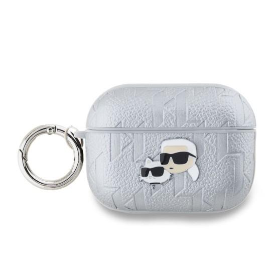Husa Karl Lagerfeld PU Embossed Karl and Choupette Heads pentru AirPods Pro 2, Argintie (Bakr, KLAP2PGKCPS) by www.silkase.ro