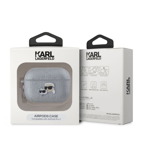 Husa Karl Lagerfeld PU Embossed Karl and Choupette Heads pentru AirPods Pro 2, Argintie (Bakr, KLAP2PGKCPS) by www.silkase.ro