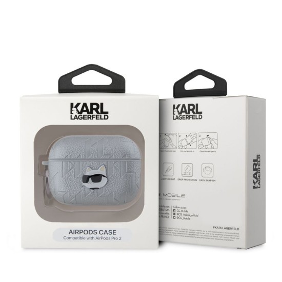 Husa Karl Lagerfeld PU Embossed Choupette Head pentru AirPods Pro 2, Argintie (Bakr, KLAP2PGCHPS) by www.silkase.ro
