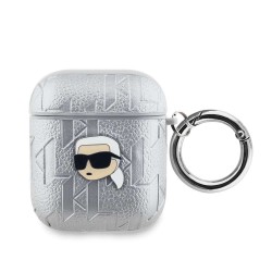 Husa Karl Lagerfeld PU Embossed Karl Head pentru AirPods 1 / 2, Argintie