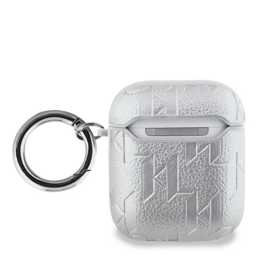 Husa Karl Lagerfeld PU Embossed Karl Head pentru AirPods 1 / 2, Argintie (Bakr, KLA2PGKIPS) by www.silkase.ro