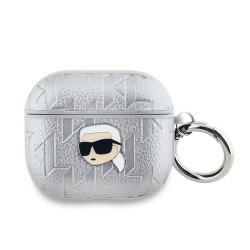 Husa Karl Lagerfeld PU Embossed Karl Head pentru AirPods 3, Argintie