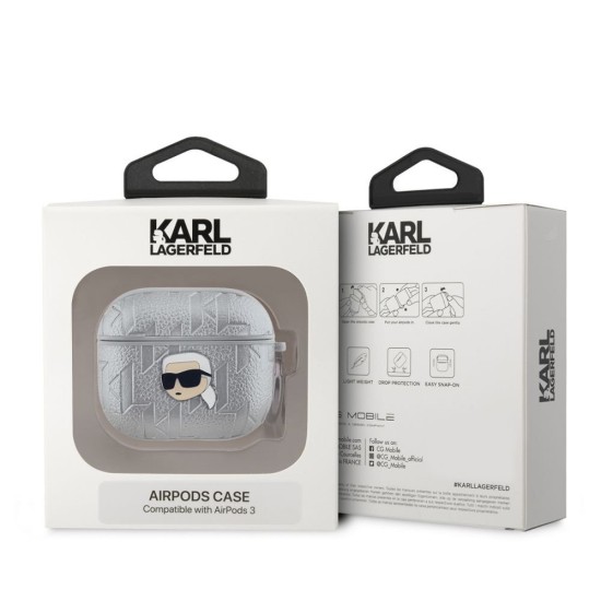 Husa Karl Lagerfeld PU Embossed Karl Head pentru AirPods 3, Argintie Husa Karl Lagerfeld PU Embossed Karl Head pentru AirPods 3, Argintie (Bakr, KLA3PGKIPS) by www.silkase.ro