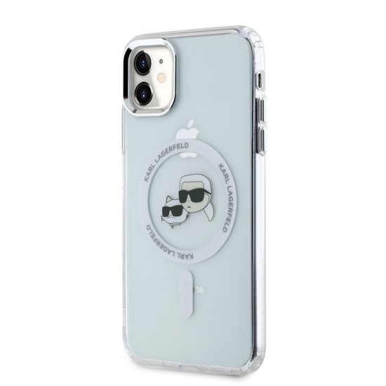 Husa Karl Lagerfeld IML K&CH Heads Metal Frame MagSafe pentru iPhone 11, Transparenta (Bakr, KLHMN61HLSKCH) by www.silkase.ro