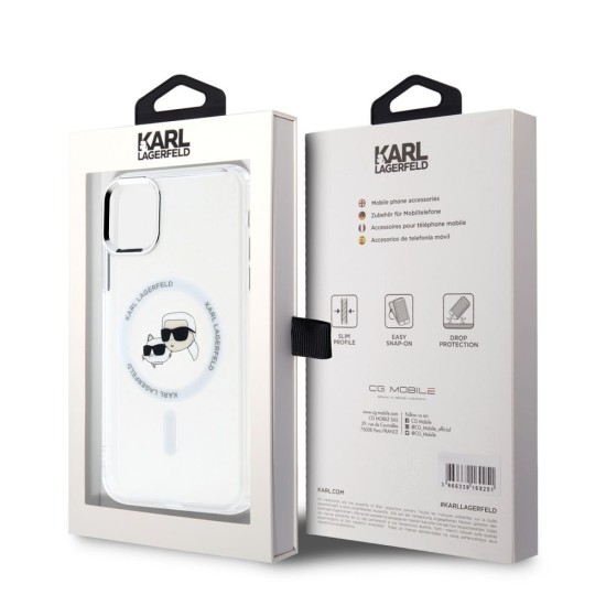 Husa Karl Lagerfeld IML K&CH Heads Metal Frame MagSafe pentru iPhone 11, Transparenta (Bakr, KLHMN61HLSKCH) by www.silkase.ro