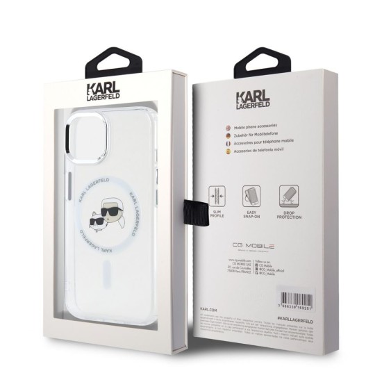 Husa Karl Lagerfeld IML K&CH Heads Metal Frame MagSafe pentru iPhone 14, Transparenta (Bakr, KLHMP14SHLSKCH) by www.silkase.ro