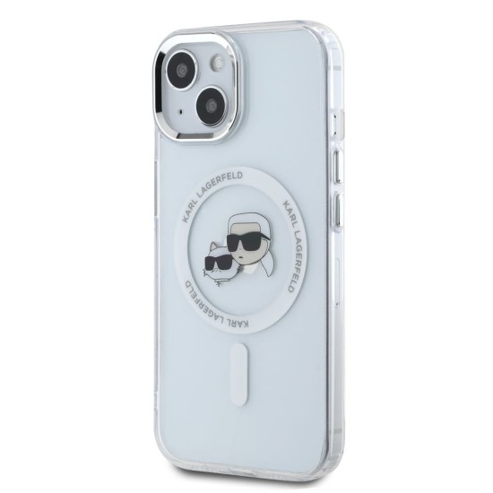 Husa Karl Lagerfeld IML K&CH Heads Metal Frame MagSafe pentru iPhone 15, Transparenta (Bakr, KLHMP15SHLSKCH) by www.silkase.ro