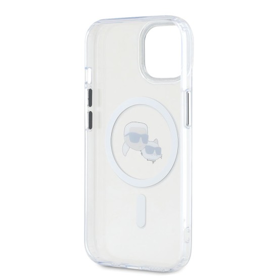 Husa Karl Lagerfeld IML K&CH Heads Metal Frame MagSafe pentru iPhone 15, Transparenta (Bakr, KLHMP15SHLSKCH) by www.silkase.ro