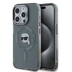Husa Karl Lagerfeld IML Karl Head Metal Frame MagSafe pentru iPhone 15 Pro Max, Neagra