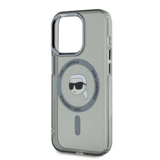 Husa Karl Lagerfeld IML Karl Head Metal Frame MagSafe pentru iPhone 15 Pro Max, Neagra (Bakr, KLHMP15XHLSKIK) by www.silkase.ro