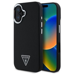 Husa Guess PU Grained Triangle Logo pentru iPhone 16, Neagra