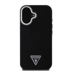 Husa Guess PU Grained Triangle Logo pentru iPhone 16, Neagra