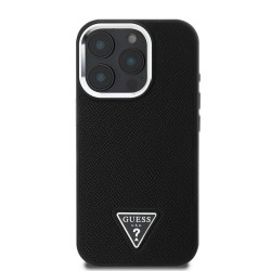 Husa Guess PU Grained Triangle Logo pentru iPhone 16 Pro, Neagra