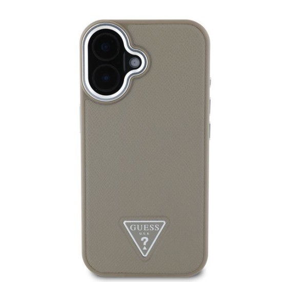Husa Guess PU Grained Triangle Logo pentru iPhone 16, Maro Husa Guess PU Grained Triangle Logo pentru iPhone 16, Maro (Bakr, GUHMP16SPGTSPSW) by www.silkase.ro