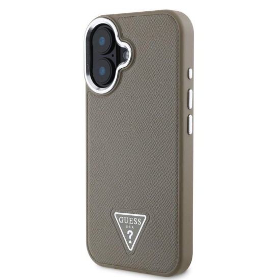 Husa Guess PU Grained Triangle Logo pentru iPhone 16, Maro Husa Guess PU Grained Triangle Logo pentru iPhone 16, Maro (Bakr, GUHMP16SPGTSPSW) by www.silkase.ro