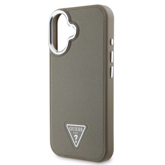 Husa Guess PU Grained Triangle Logo pentru iPhone 16, Maro Husa Guess PU Grained Triangle Logo pentru iPhone 16, Maro (Bakr, GUHMP16SPGTSPSW) by www.silkase.ro
