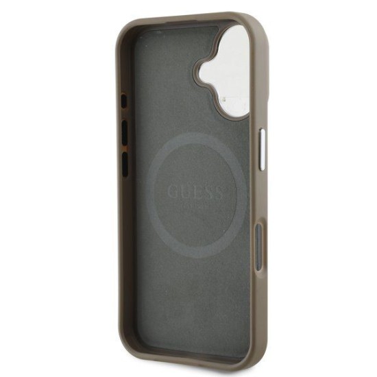 Husa Guess PU Grained Triangle Logo pentru iPhone 16, Maro Husa Guess PU Grained Triangle Logo pentru iPhone 16, Maro (Bakr, GUHMP16SPGTSPSW) by www.silkase.ro