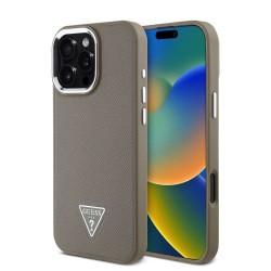 Husa Guess PU Grained Triangle Logo pentru iPhone 16 Pro Max, Maro