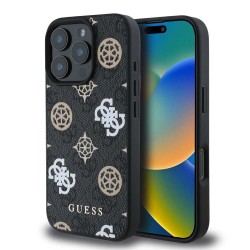 Husa Guess PU 4G Peony MagSafe pentru iPhone 16 Pro Max, Neagra