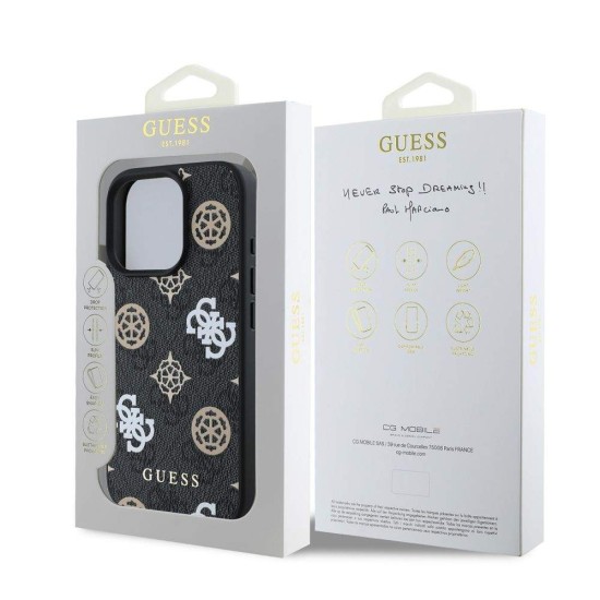 Husa Guess PU 4G Peony MagSafe pentru iPhone 16 Pro Max, Neagra (Bakr, GUHMP16XP4PWPK) by www.silkase.ro