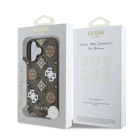 Husa Guess PU 4G Peony MagSafe pentru iPhone 16, Maro (Bakr, GUHMP16SP4PWPW) by www.silkase.ro