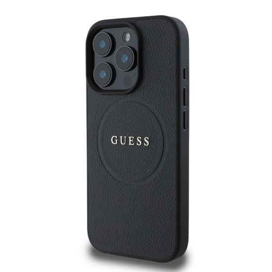 Husa Guess PU Grained Classic Logo MagSafe pentru iPhone 16 Pro, Black (Bakr, GUHMP16LPGHSMMK) by www.silkase.ro